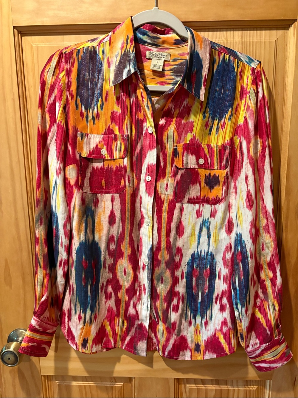 Lucky Brand Multicolor Ikat Silk Button-Up Blouse 100% Silk size S